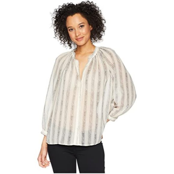 EUC Plus Size Lucky Brand Sheer Button Front Geo Stripe Poet Blouse – Size 1X - Picture 3 of 14